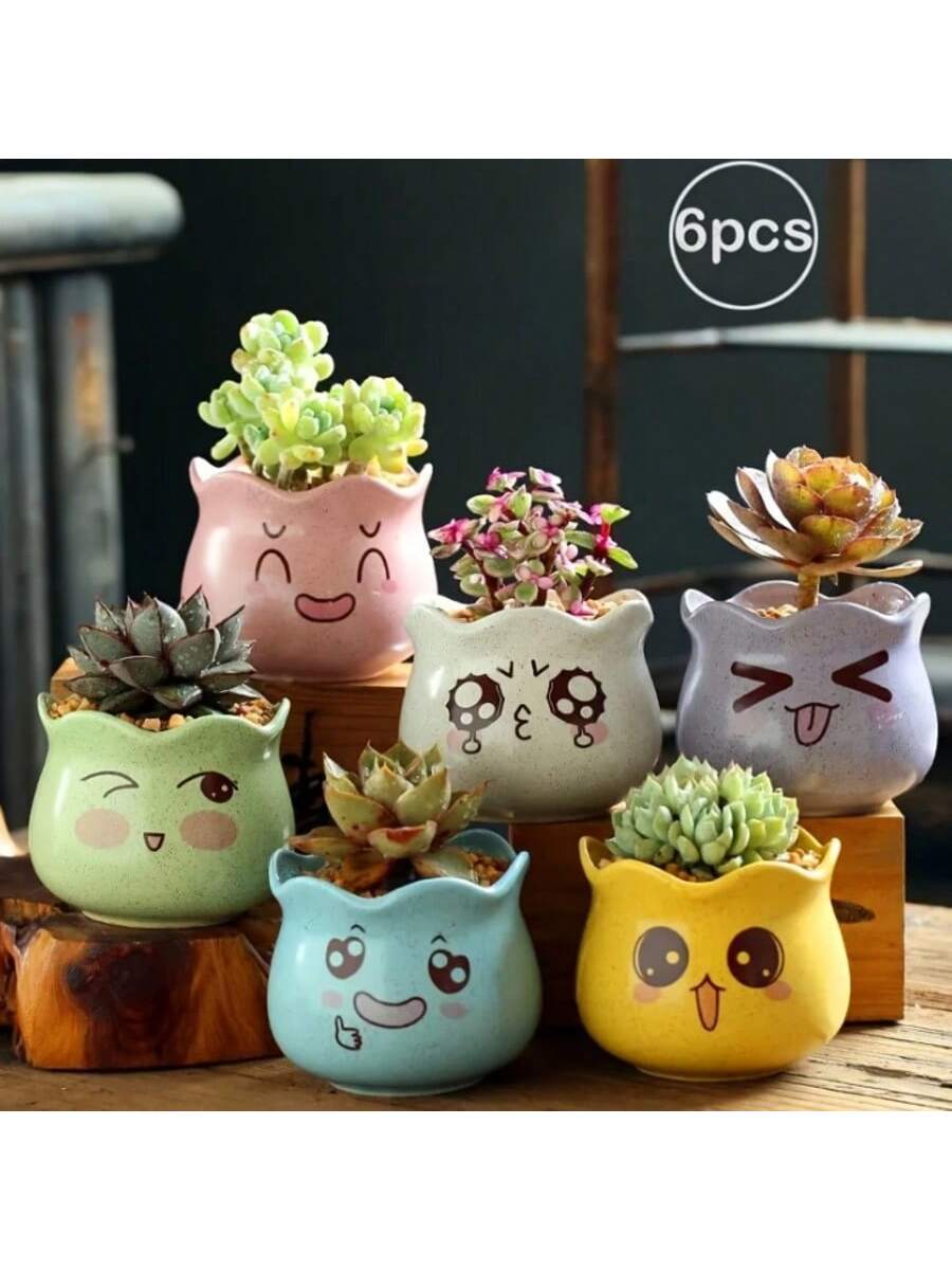 Gardening Tools Cute - 6 قطع/مجموعة أواني زهور سيراميك كرتونية