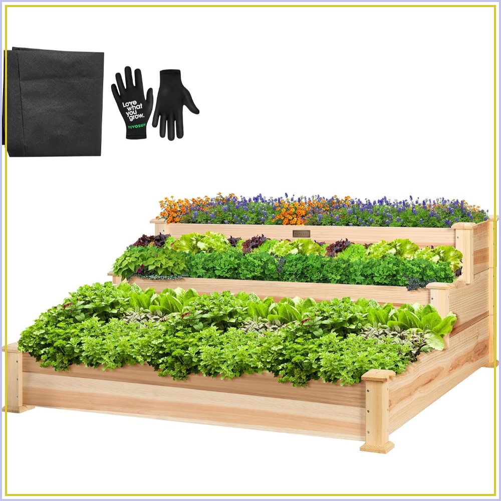 Gardening Tools Images - حوض زراعة خشبي خارجي مرتفع بثلاث