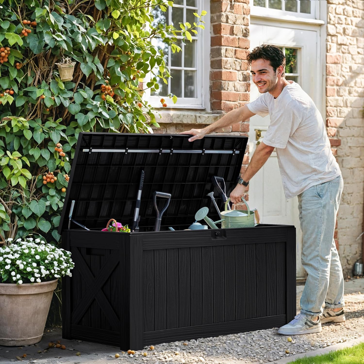 صندوق تخزين خارجي سعة 120 جالو - مراجعة Gardening Tools Images وسعره